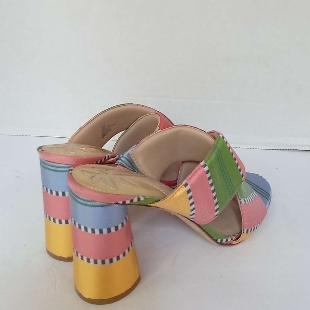 TL RUTHIE Block Heel‎ Mules Colorful Striped Open Toe Slides Size 9M - Picture 3 of 4